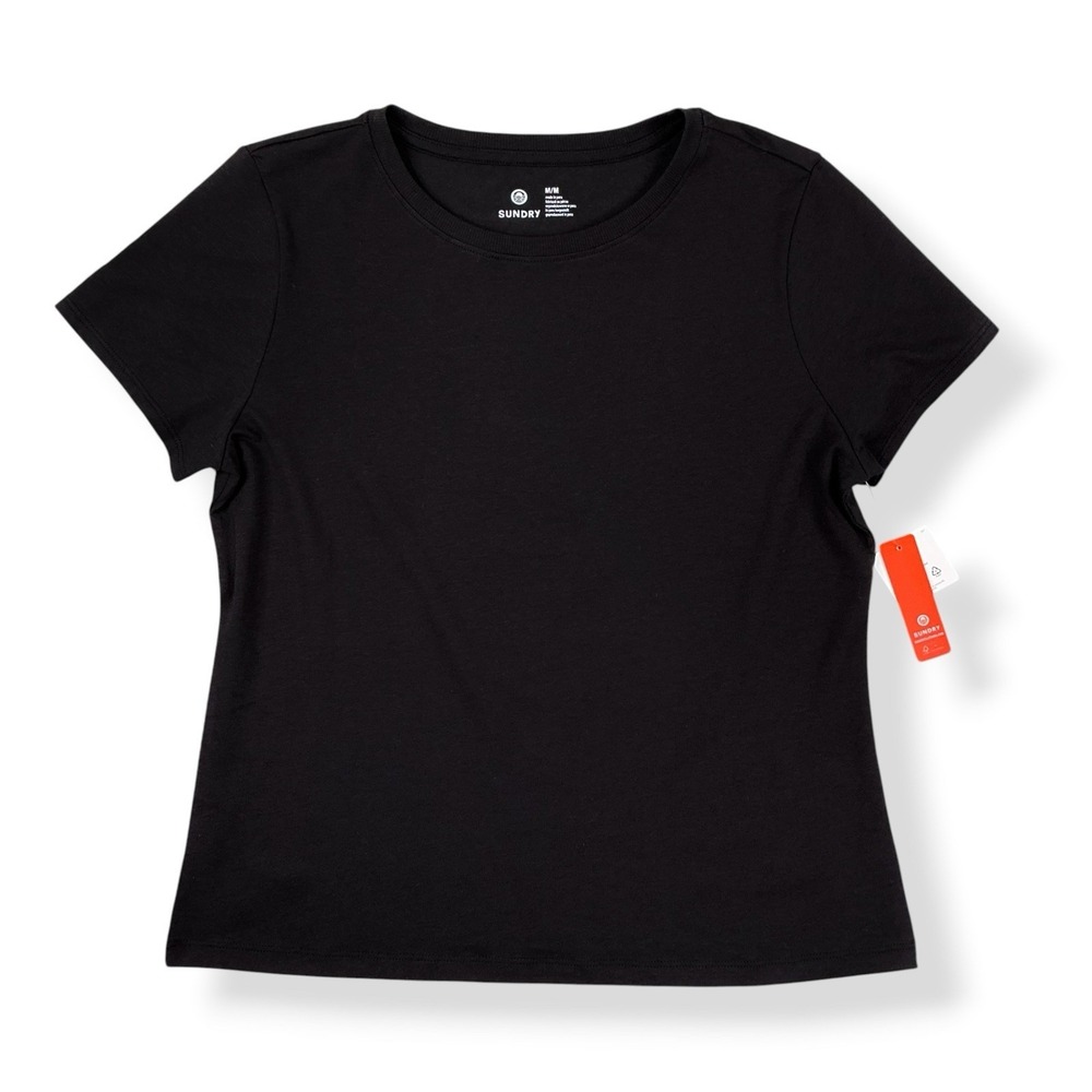 SUNDRY T-Shirt Women Size Medium Black Pima Cotton Blend Short Sleeve Modal NWT